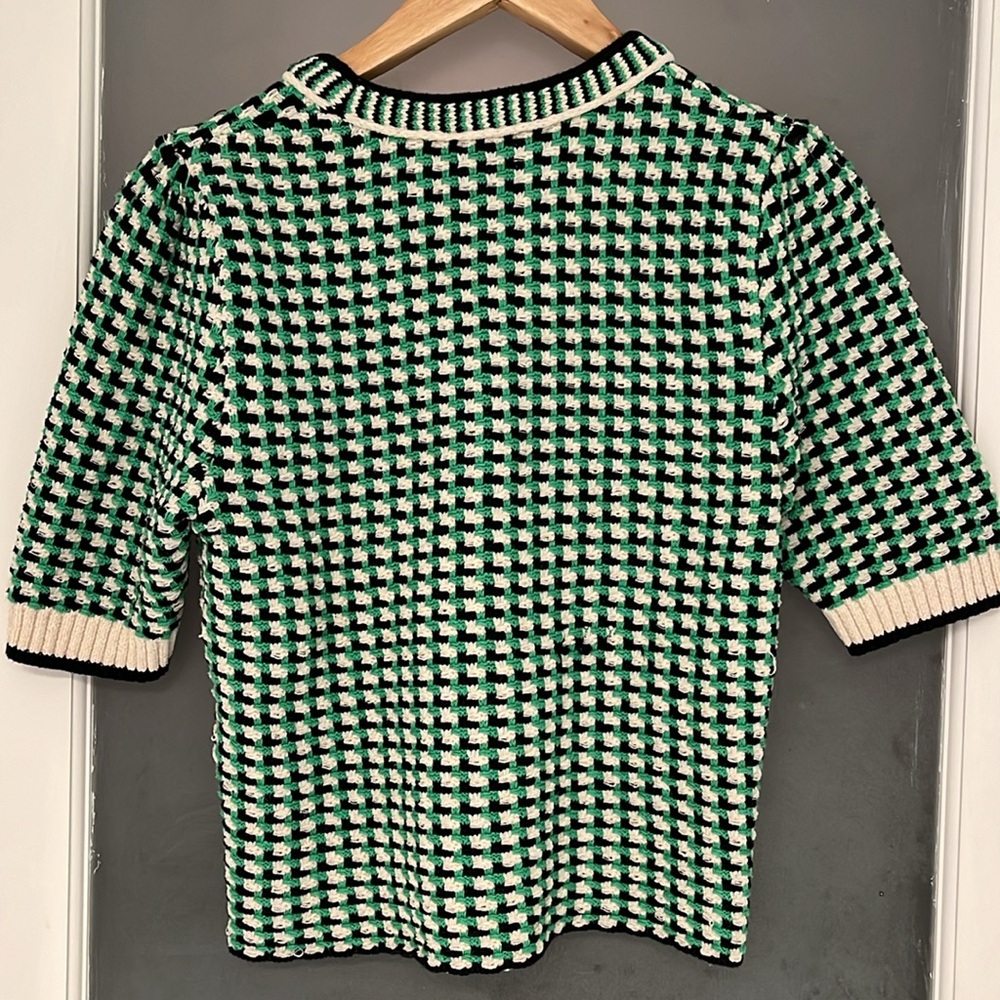 Maje Black and Green Checkered Short Sleeve Top - Picture 7 of 12